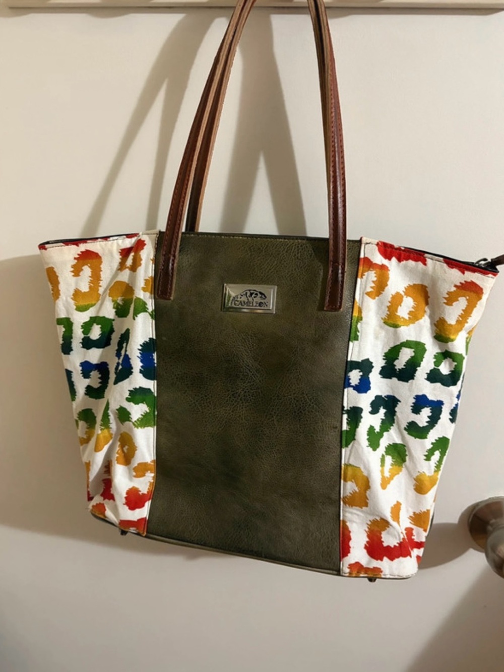 Cameleon CCW purse tote leopard multi colored print